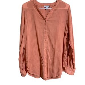 Liz Claiborne Button Down Long Sleeve Crape Top Rose Dawn Size Small NWT